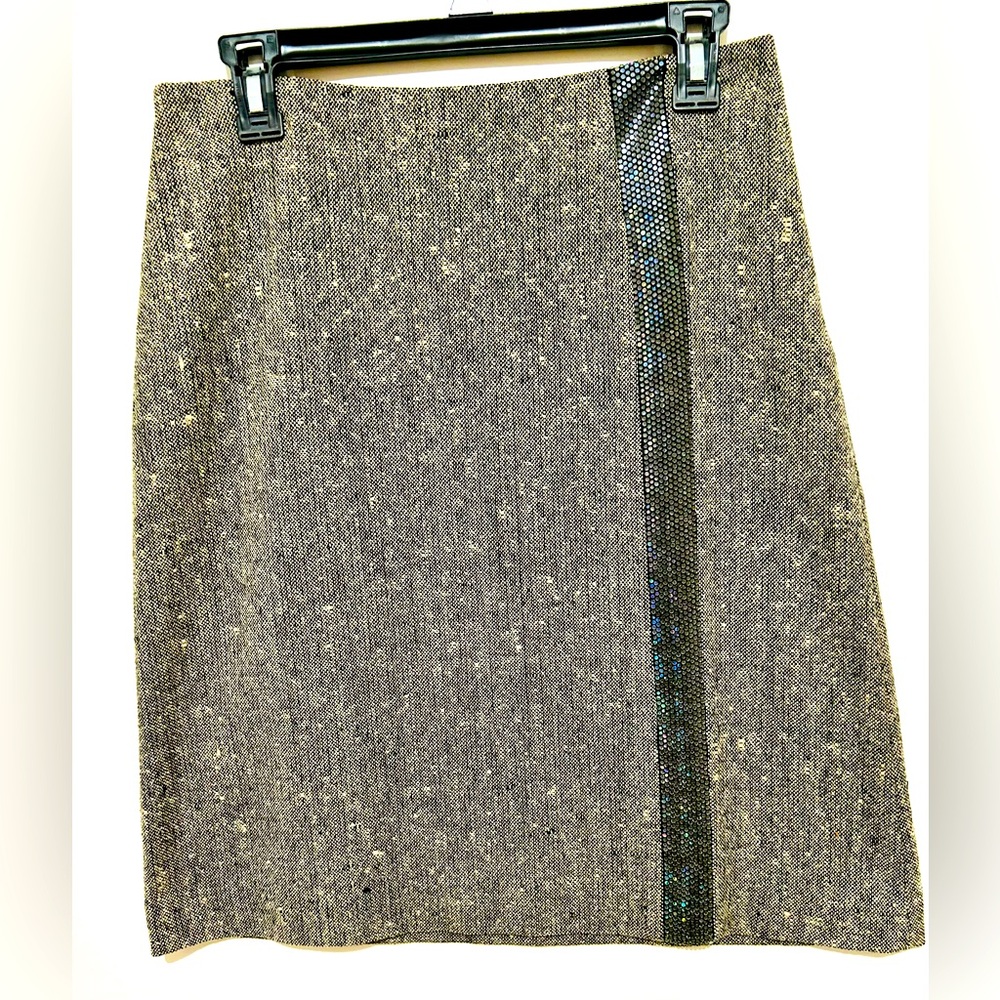 Paige Novick gray skirt with iridescent front snake skin strip